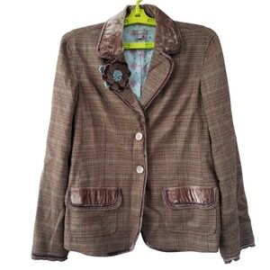 J. Jill Women's Size 6 Brown Boucle Wool Blend Academia Blazer Velvet Cottage